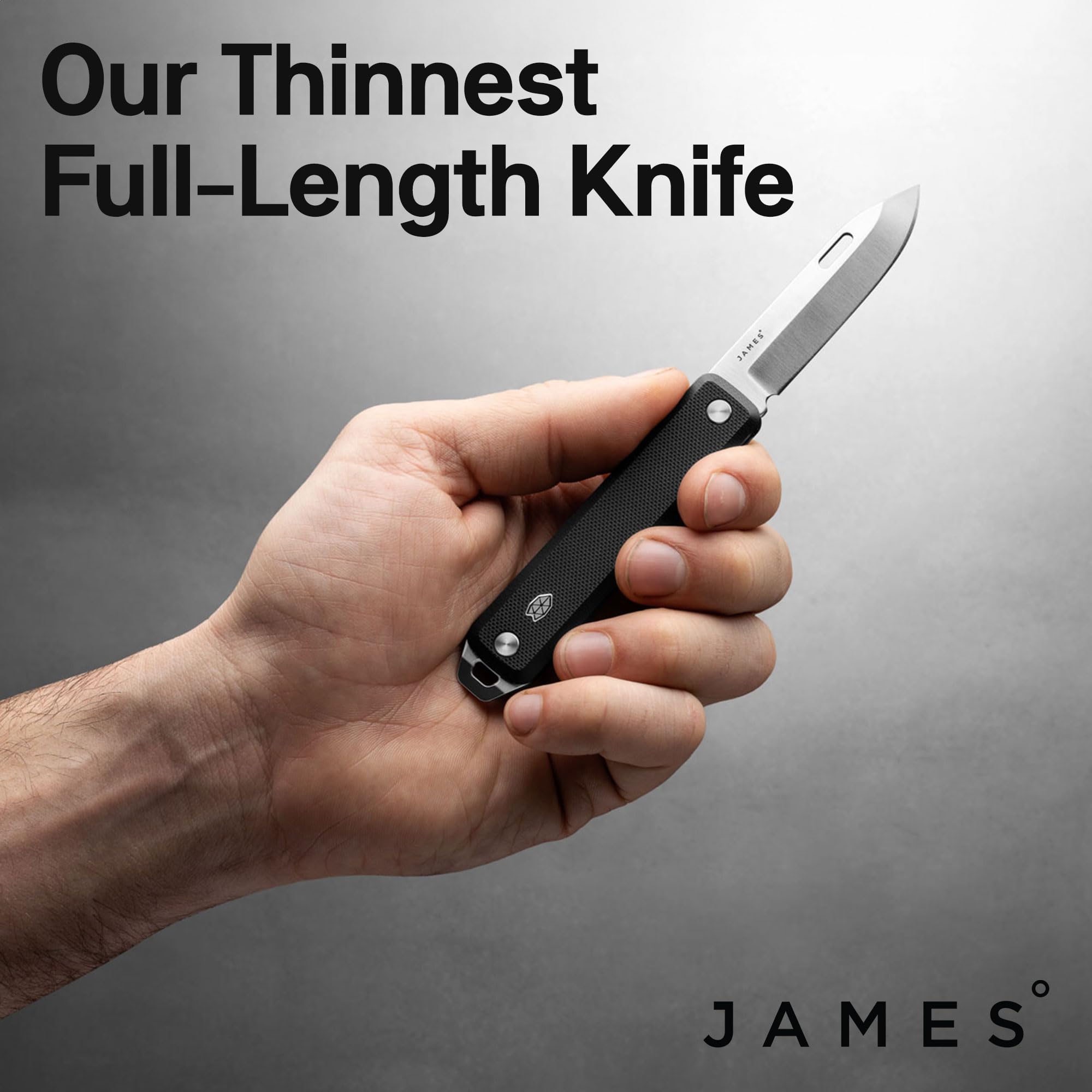 JAMES° The Ellis Slim Folding Pocket Knife Razor Thin EDC, 2.6" Stainless Steel Blade, Slip-Joint Design, All-things Scraper and Screw Driver, Black Grip