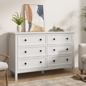 CARPETNAL White Dresser for Bedroom, 6 Drawer Dresser with Wide Drawer and Metal Handles, Wood Dressers & Chests of Drawers for Hallway, Entryway.