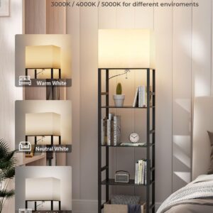 Evermagin 15.7" W Floor Lamp with Shelves, Standing Shelf Lamps for Living Room, 4 Tier Corner Display Book Shelf with Light for Bedroom and Home Decor, Black