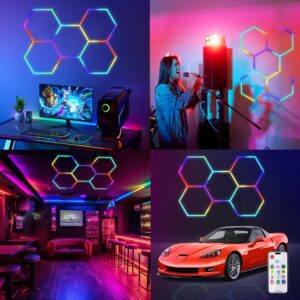 GELTTULU Hexagon LED Lights,25 Pack LED Hexagon Garage Light RGB, LED Garage Lights with Color Changing Bright Lighting Car Detailing LED Shop Light Hexagon for Garage Basement Gym Bar...