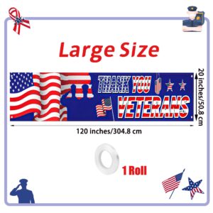 Fovths Thank You Veterans Banner Large 120 x 20 Inches American Patriotic Flag Veterans Day Decoration for Memorial Day Veterans Day Heroes Theme Party Supplies