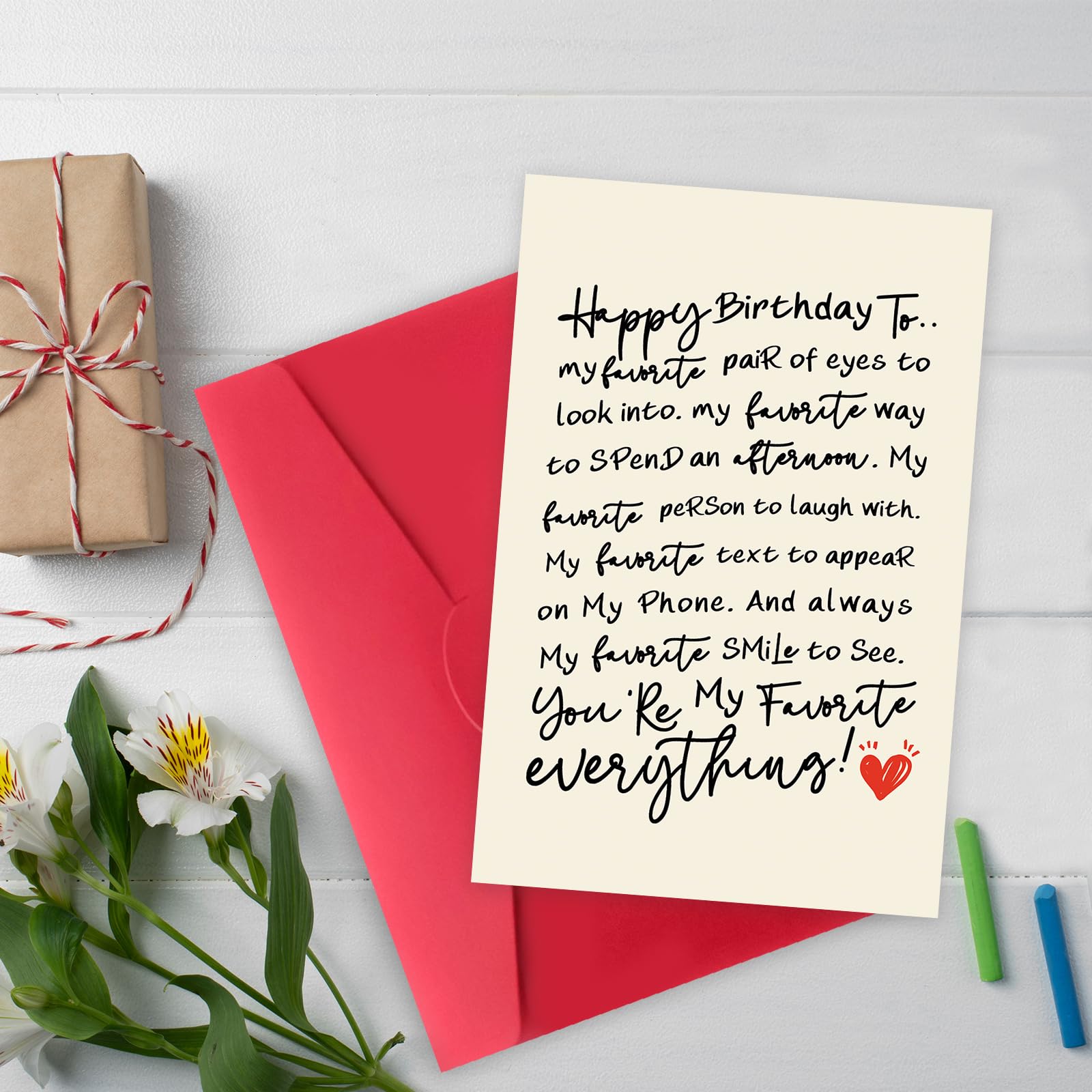 GlightG Romantic Birthday Card for Husband Boyfriend, Funny Birthday Cards Gifts for Wife Girlfriend, Sweet Love Card for Women Men, You're My Favorite Everything!