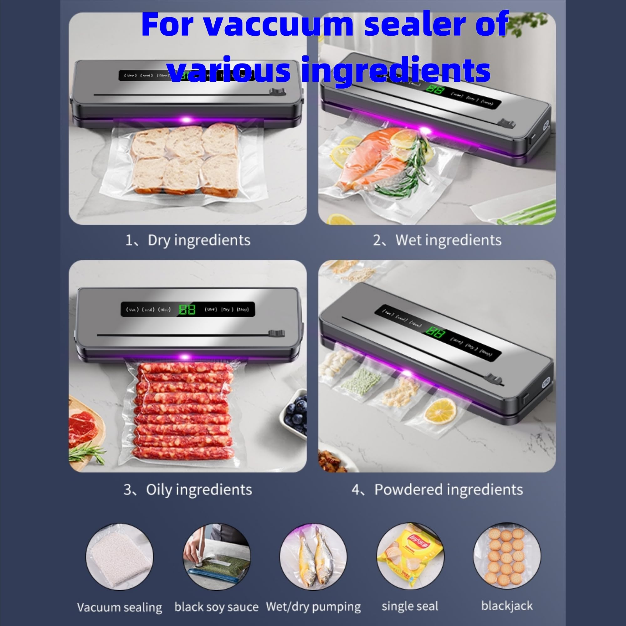 NxYmxgo Large Suction Force Kitchen Sous Vide Meat Food Saver Vacuum Sealer Packing Machine with Cut, Food Preserver Vacuum Sealer for Touring Car& Hunting and Fishing Journey