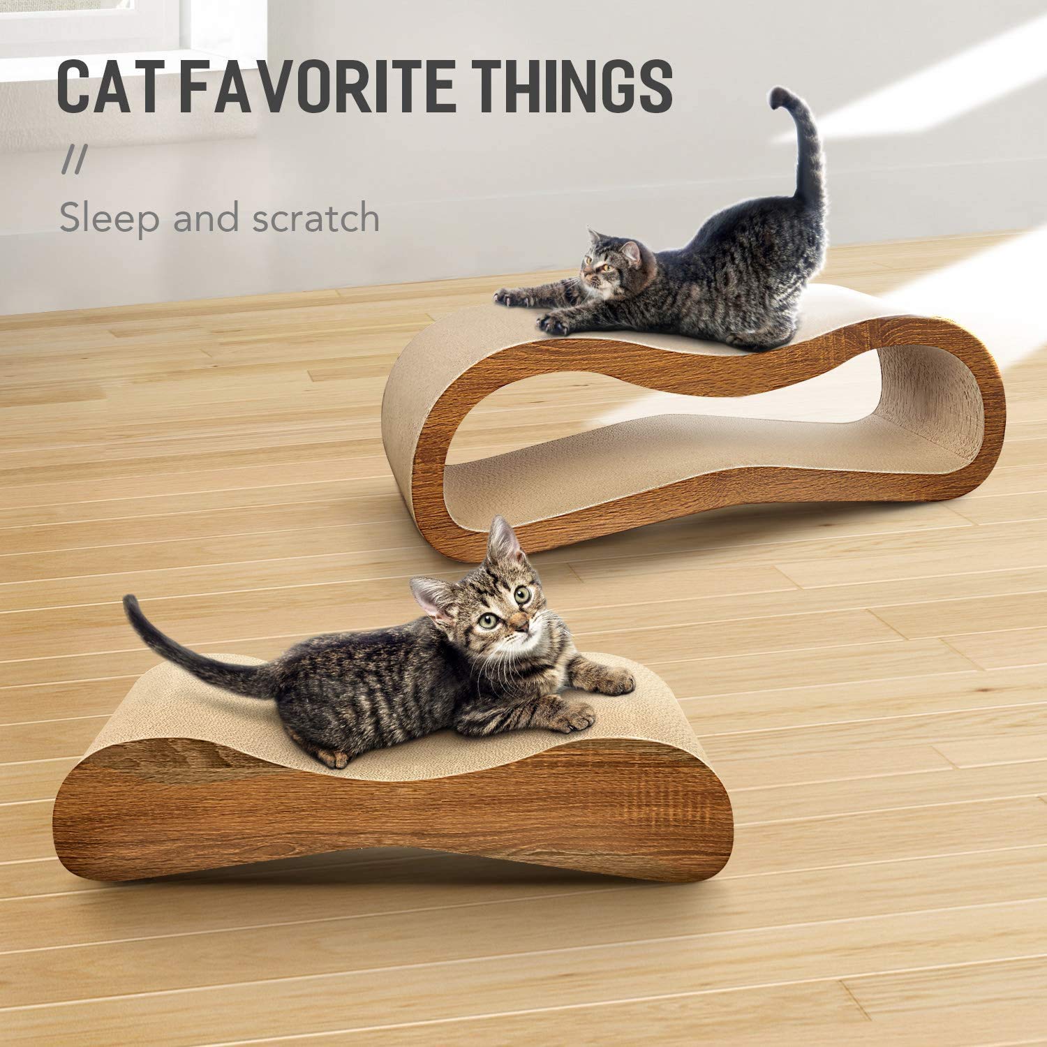 2 in 1 Cat Scratcher Cardboard Lounge Bed, Cat Scratching Board, Durable Board Pads Prevents Furniture Damage,Large