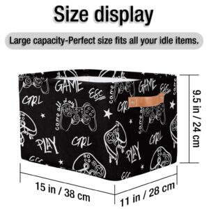 LLCXCSI Storage Bin Video Game Closet Organizer Bins with Handles, Decorative Collapsible Canvas Storage Baskets for Nursery Shelf, Clothes, Toy, Towel, Book, 15"x11"x9.5"