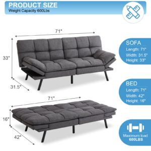 MUUEGM Futon Sofa Bed Couch Sofa, Memory Foam Futon Sleeper Sofa Loveseat Convertible Couch Bed for Small Compact Spaces, Apartment, Dark Grey.