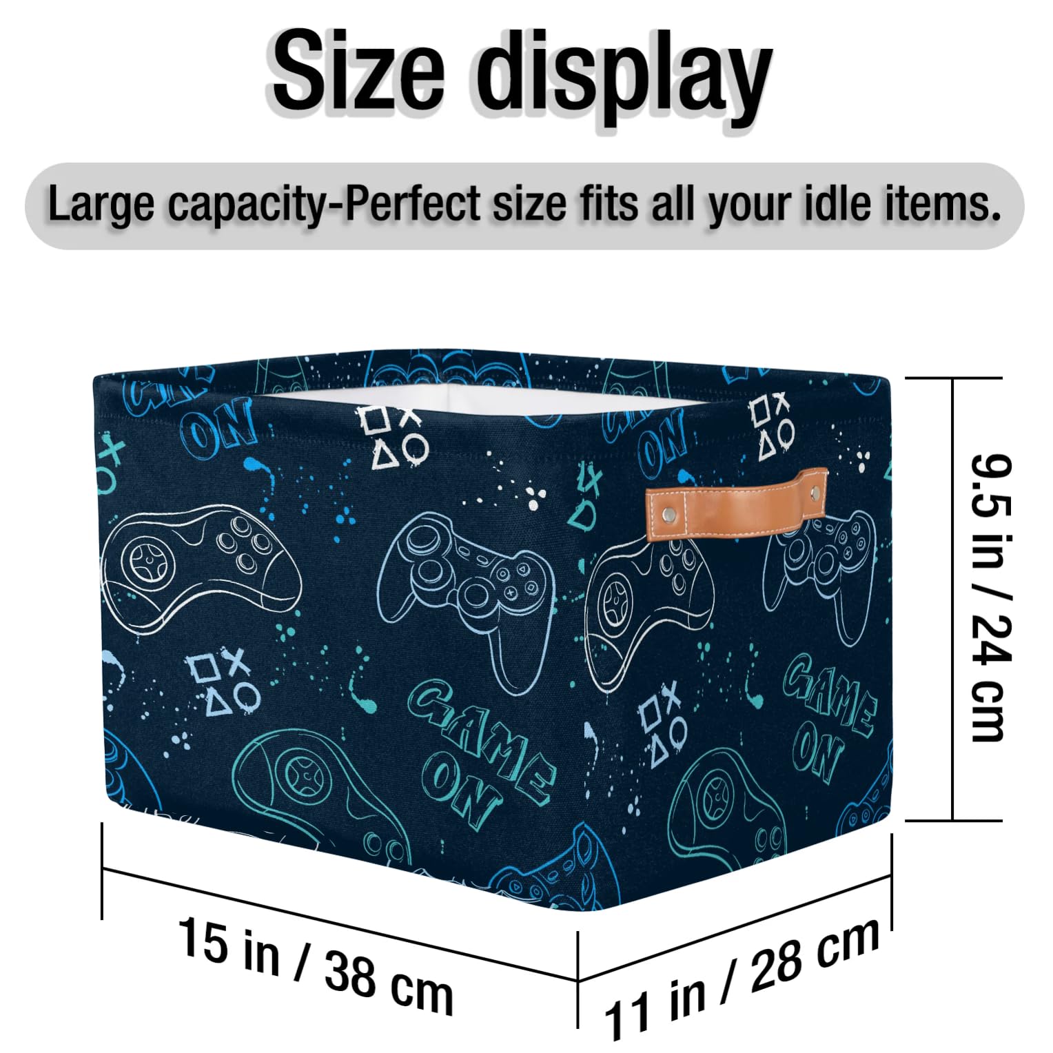 LLCXCSI Storage Bin, Closet Organizer Bins with Handles, Blue Game Controller Decorative Collapsible Canvas Storage Baskets for Nursery Shelf, Toy, Towel, Book, 15"x11"x9.5"