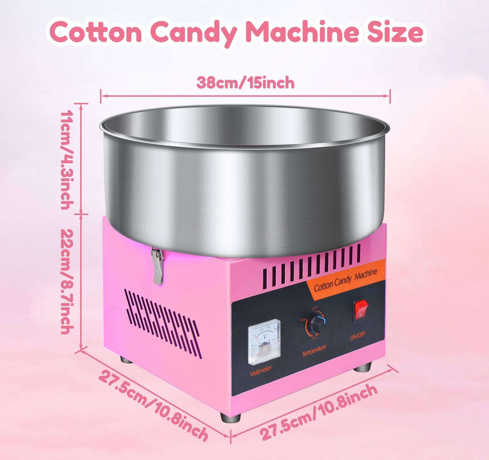 Cotton Candy Machine Commercial, 1000W Electric Cotton Candy Maker Machine, Candy Floss Machine with Stainless Steel Bowl and Sugar Scoop for Kids Birthday, Family Party Pink