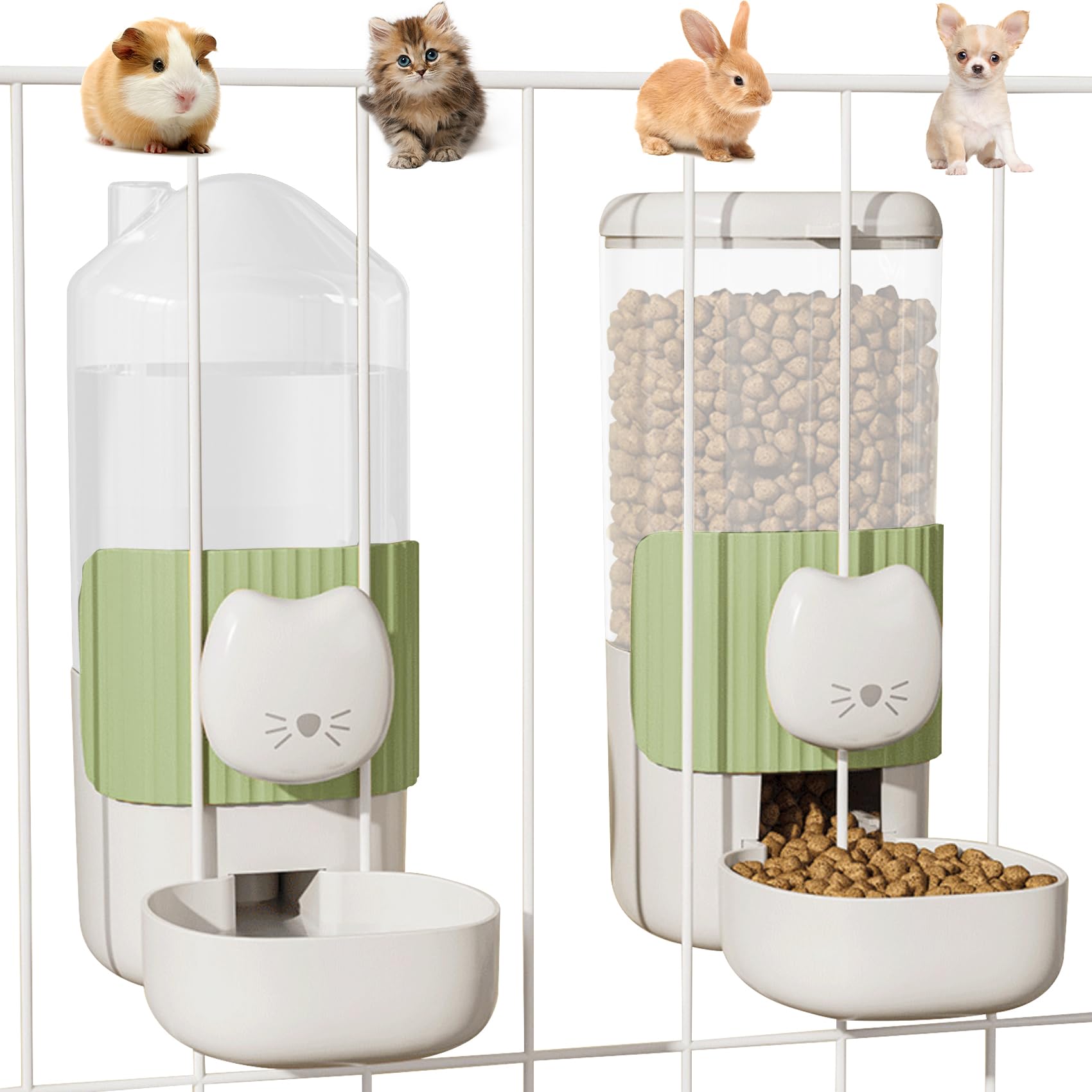 34oz Hanging Automatic Cat Food Water Dispenser, 1L Auto Gravity Pet Feeder and Water Dispenser Set,Cage Cat Dog Food and Water Dispenser for Kitten Puppy Bunny Guinea Pig (Green)