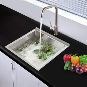 Commercial Mop Sink Floor Basin 24x24x13" 304 Stainless Steel Mop Service Basin with Quick Draining Filter Basket Household Mop Bucket Single Bowl Kitchen Sink Prep&Utility Sink