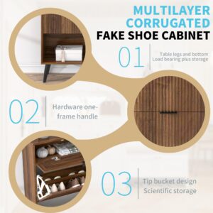 Shoe Storage Cabinet with 2 Flip Drawers Narrow Shoe Cabinet with Doors Freestanding Shoe Organizer Cabinet with Adjustable Shelf Slim Hidden Cabinet for Entryway (Walnut)