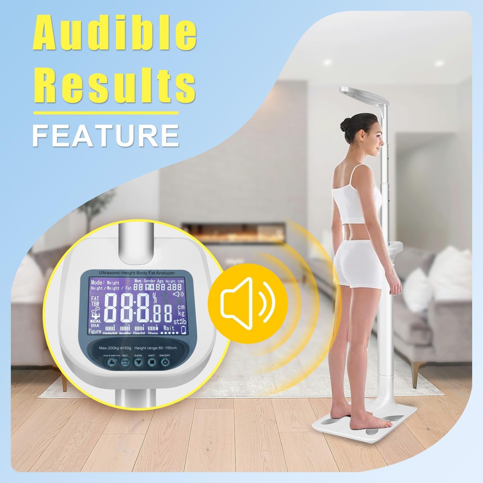 RODIETO Professional Digital Physicians Scale, 440lbs Body Weight Scale with LCD Display, Multifunctional Body Fat Analyzer with Telescopic Rod for Weight, Height, Obesity Value, BMI Measurement