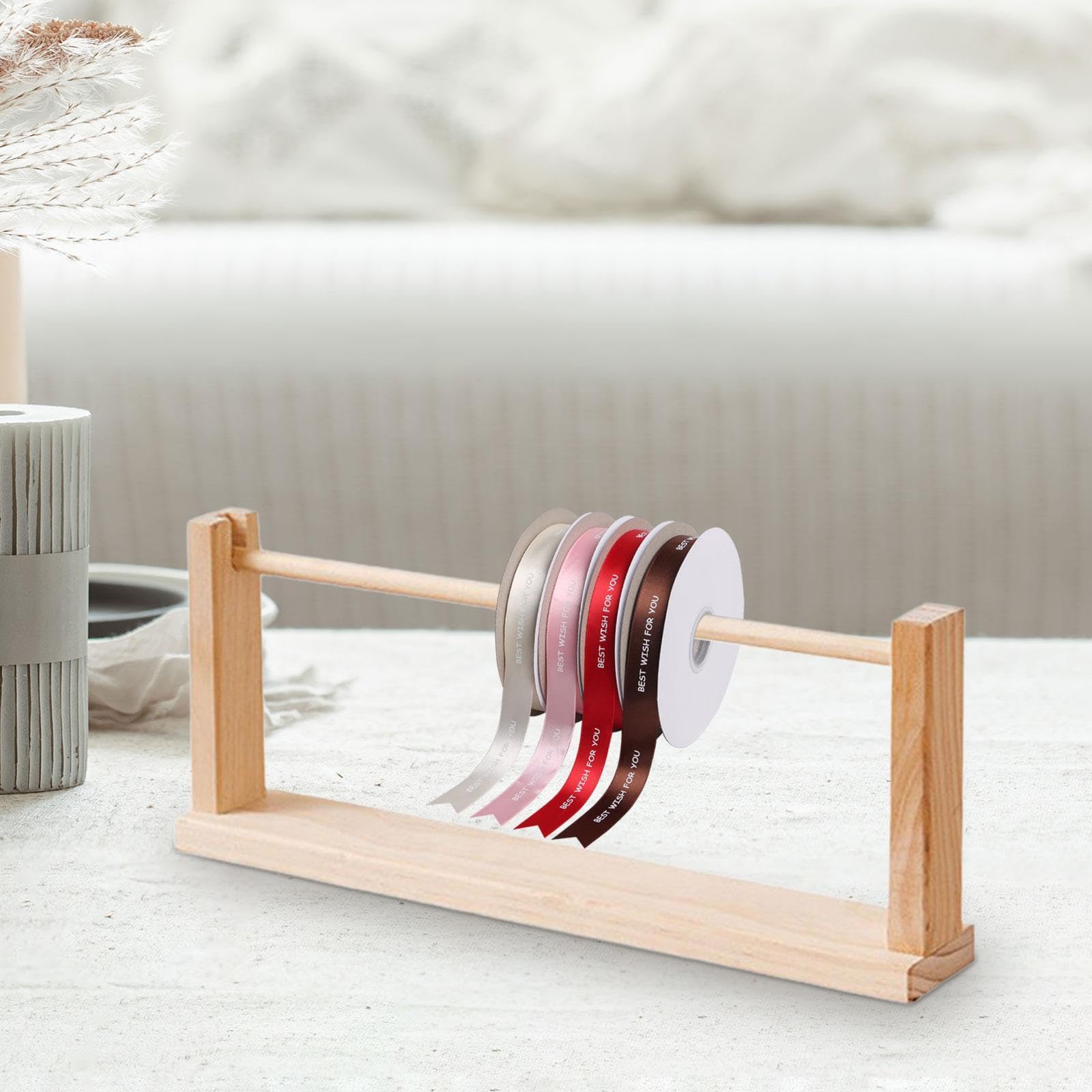 Vaveren Wood Ribbon Organizer Ribbon Storage Rack Space Saving Spool Dispenser Ribbon Holder for Flower Store Craft Room Washi Tape, 40cmx5.6cmx16cm