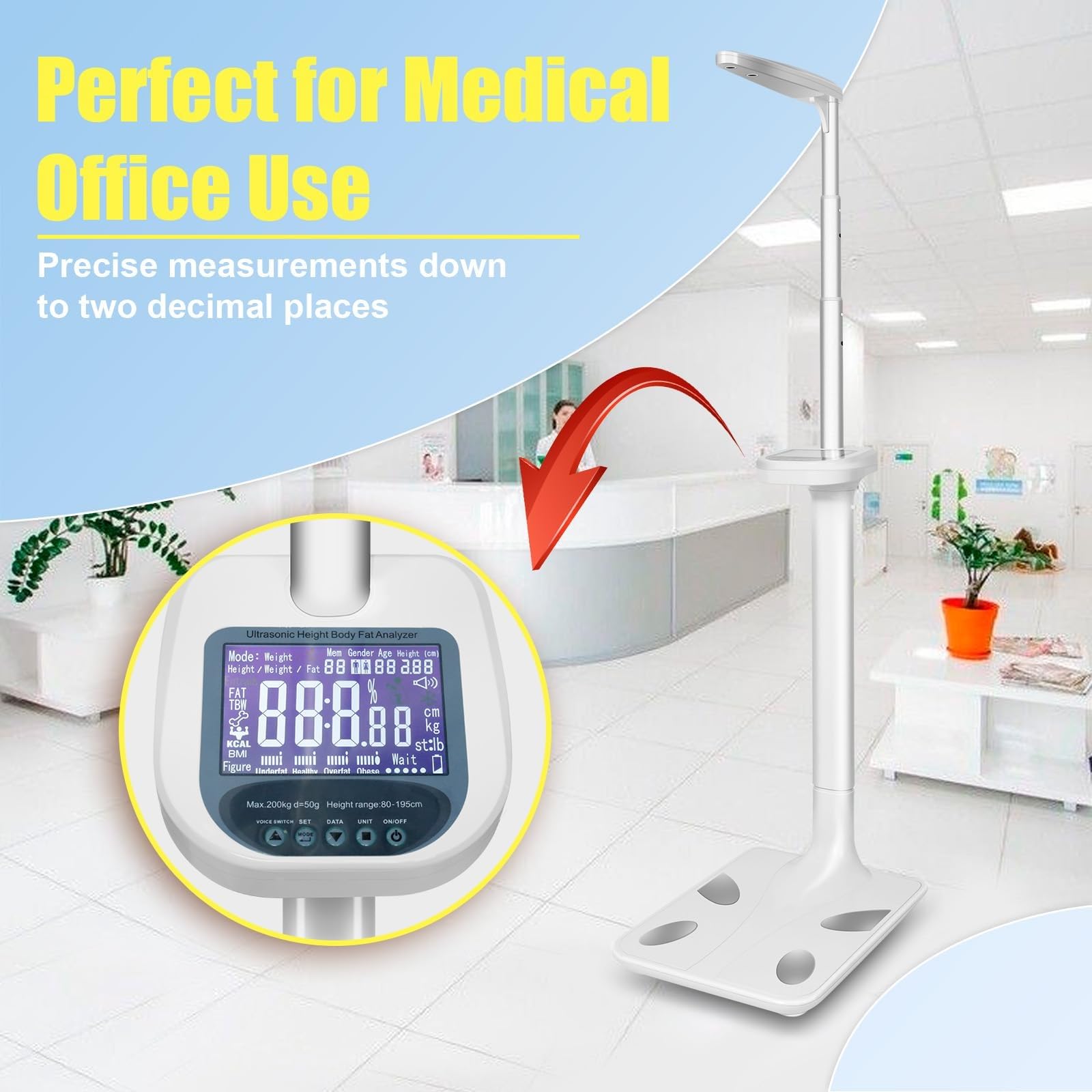 RODIETO Medical Digital Scales, Smart Bluetooth Height and Weight Scale, Professional Physicians Scale with LCD Display, Voice Broadcast, Multifunctional Body Fat Analyzer, BMI Measuring Tool