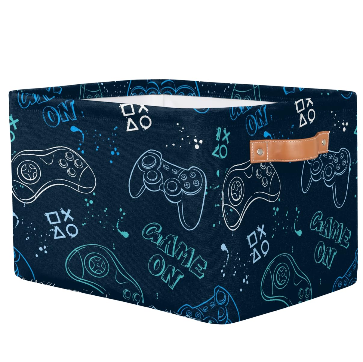 LLCXCSI Storage Bin, Closet Organizer Bins with Handles, Blue Game Controller Decorative Collapsible Canvas Storage Baskets for Nursery Shelf, Toy, Towel, Book, 15"x11"x9.5"