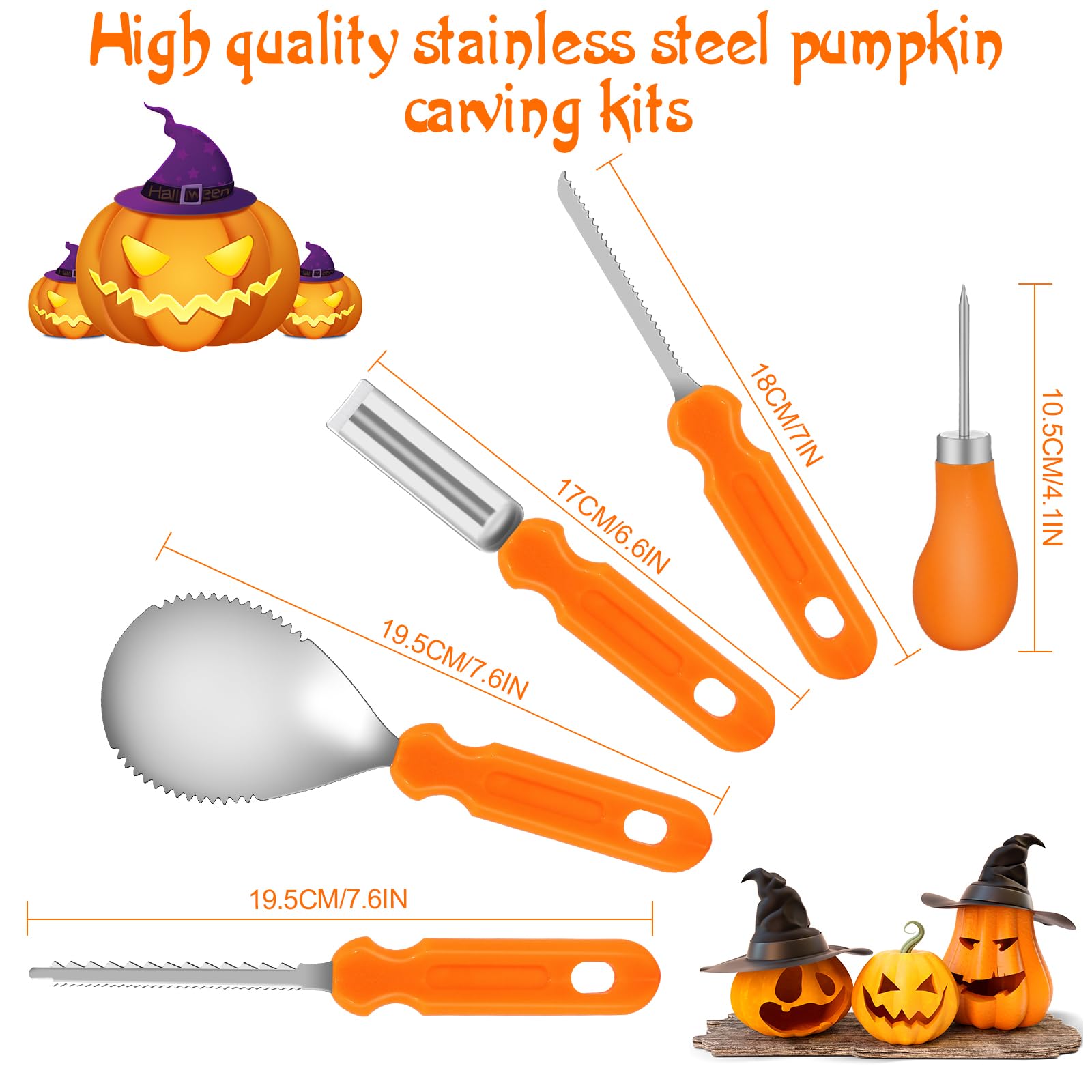 Vbeca Pumpkin Carving Kit Halloween Tools, 13PCS Professional Heavy duty Carving Set, Stainless Steel Double sided Carving Kit, Halloween Decorative Pumpkin Lanterns, Halloween Gifts