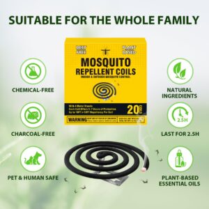 Bugbai Mosquito Repellent Outdoor Patio, 20 Pack Natural Plant-Based Mosquito Coils Pet Safe Mosquito Repellent, Deet Free Mosquito Coils Outdoor Insect Bug Repellent For Backyard Camping With 4 Stand