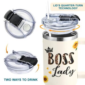 AT2Z GLOBAL Boss Lady Gifts For Women - Sunflower Gifts For Women Boss Day, Administrative Professional Day, Christmas - Thank You Gifts for Boss Lady, Manager - Boss Lady Tumbler 40oz with Handle