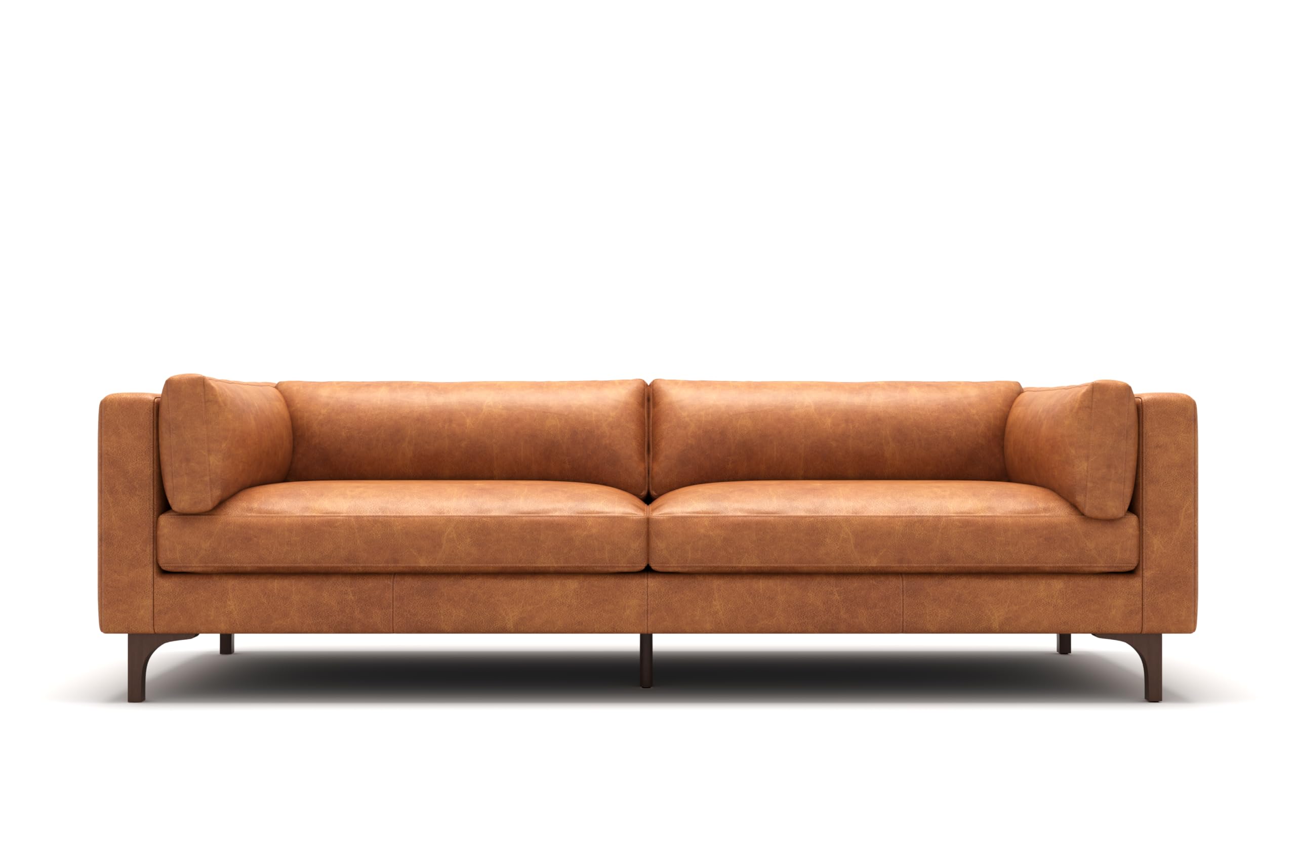 Valencia Mary Leather Couch 93" | Top Grain Nappa 11000 Leather Wide Seat, Solid Wood Frame, Plush Cushioning, Top-Stitched French Seams, Saddle Tan