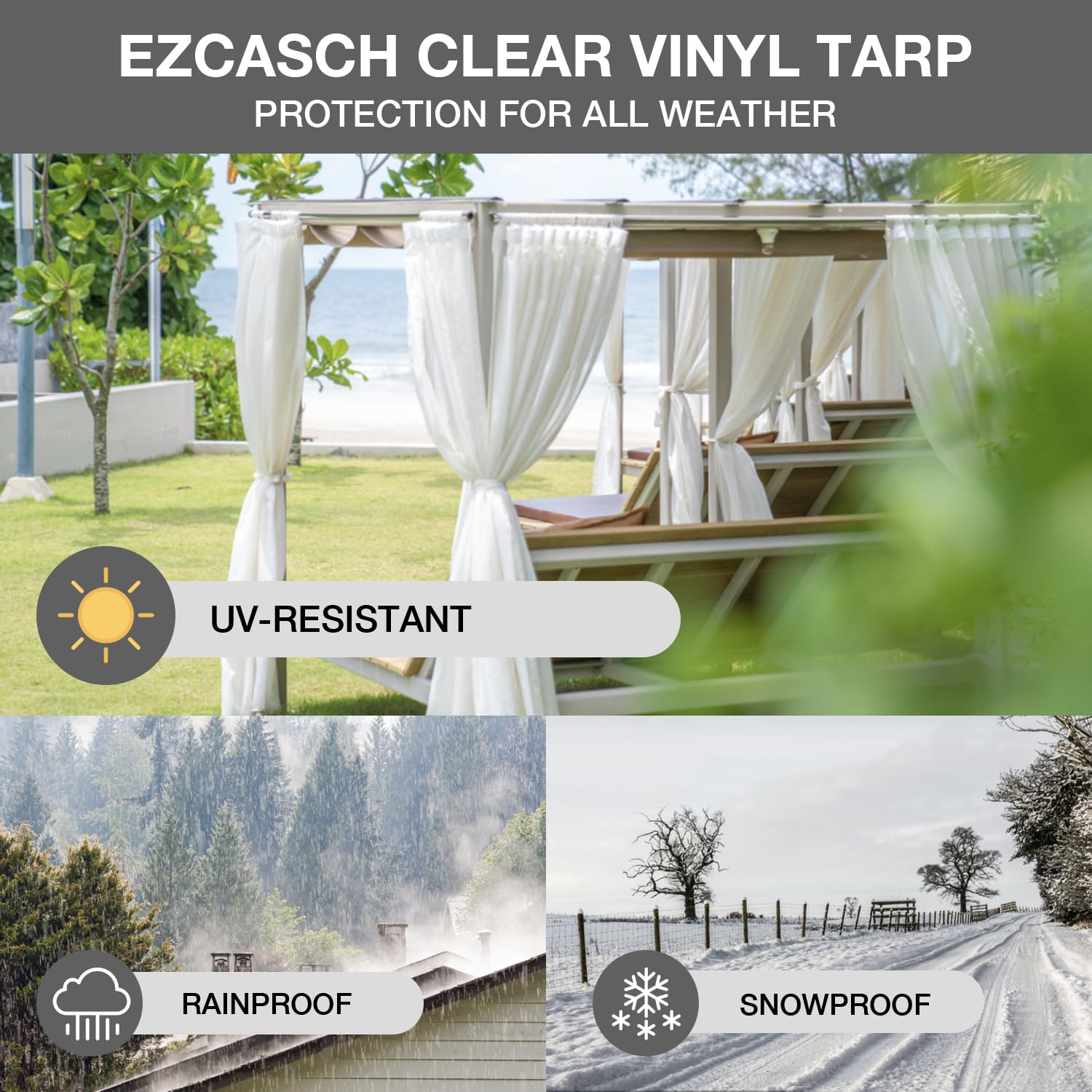 Ezcasch 17 Oz Outdoor Vinyl Curtain, Outdoor Clear Panel Curtain, Weather Resistant Outdoor Curtain for Pergola, Porch, Gazebos, with Rustproof Grommets