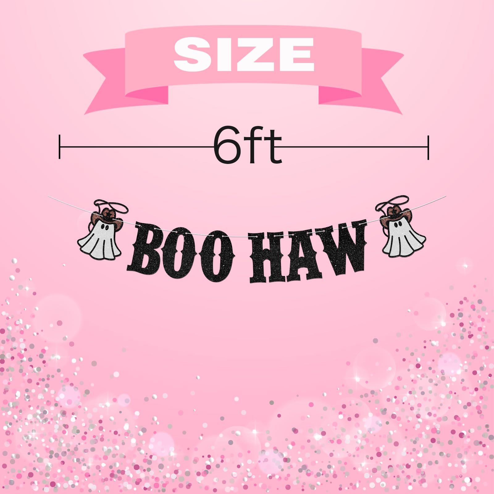 Boo Haw Banner for Halloween Party Decorations | Glittery Cowboy Ghost Hanging Decor | Western Theme Halloween Birthday Baby Shower Party Decoration Supplies