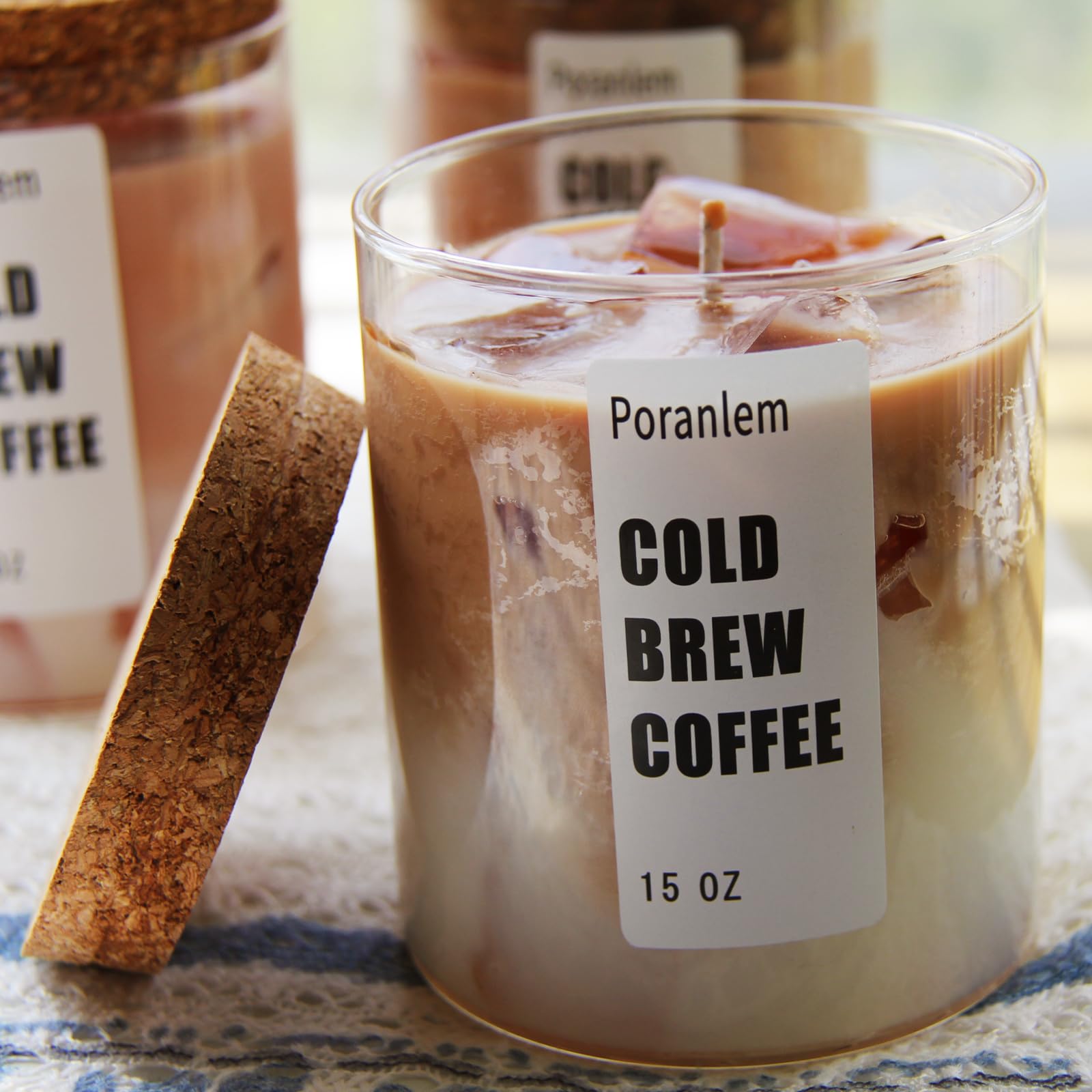 Poranlem Iced Coffee Candle Latte Coffee with Ice Cube 15 oz 450ml Handmade Home Scented Aromatherapy Candles Gifts for Women Lovers Her Birthday Valentine Room Decor