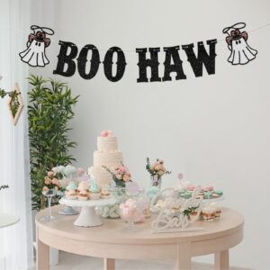 Boo Haw Banner for Halloween Party Decorations | Glittery Cowboy Ghost Hanging Decor | Western Theme Halloween Birthday Baby Shower Party Decoration Supplies