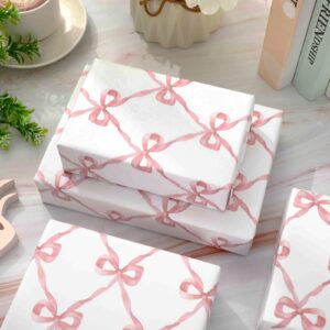 JarThenaAMCS 6 Sheets Pink Bow Wrapping Paper -Not Roll- Gift Wrap Paper Folded Flat Large Craft Paper for Birthday Baby Shower Party Supplies, 27.6 x 39.4 Inch