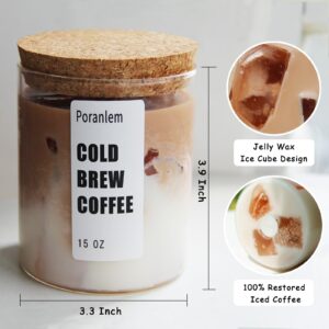 Poranlem Iced Coffee Candle Latte Coffee with Ice Cube 15 oz 450ml Handmade Home Scented Aromatherapy Candles Gifts for Women Lovers Her Birthday Valentine Room Decor