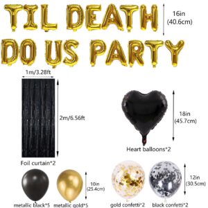 Til Death Do Us Party Balloon Party, Black Gold Bachelorette Party Gothic Bridal Shower Funny Wedding Engagement Party Bride or Die, RIP Single Life Halloween Decorations Supplies