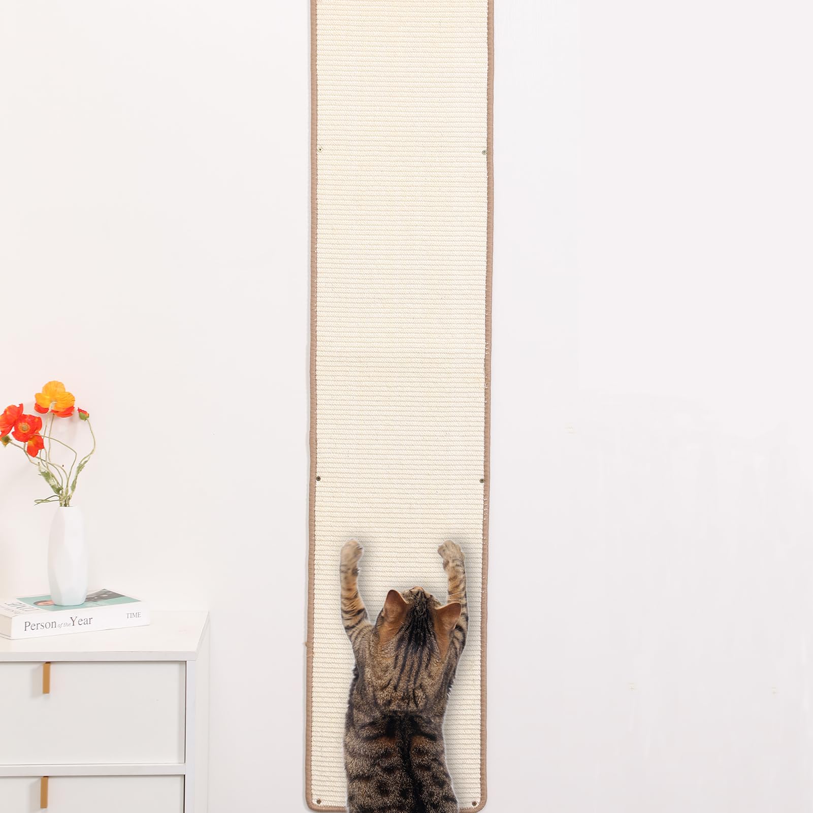 66.93x13.38x0.32 inch Thickened Cat Wall Scratcher Carpet, Cat Climbing Wall, Durable Cat Wall Furniture, Tall Cat Scratching Post, Wall Scratchers for Indoor Cats, Couch Sofa Protector (Beige)