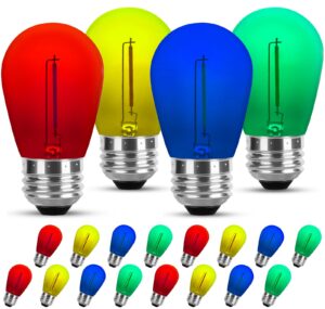 smart egg s14 colored led string light bulbs replacement 16 pack, 1w multi-color edison bulb e26 medium base plastic shatterproof for home outdoor decor