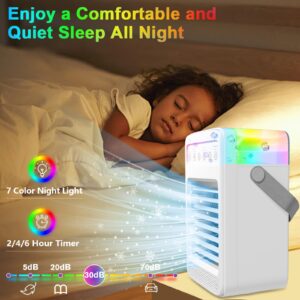 Portable Air Conditioners, 180°Oscillation Mini Air Conditioners, 4 Wind Speed Portable AC, Built-in Ambient Lighti AC Unit, Large Water Tank Air Cooler for Room/Kitchen/Office/Desk