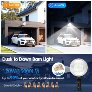 2 Pack 120W 15000LM Led Barn Light Outdoor, Dusk to Dawn LED Outdoor Light, Yard Light with Adjustable Angle, IP66 Waterproof Street Lights 6500K Area Lights for Paths, Security, Farmhouse, Garage