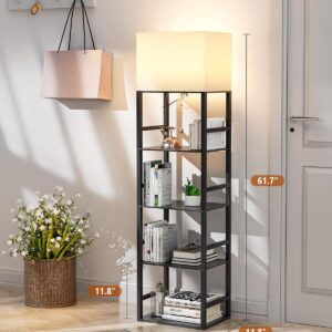 Evermagin 15.7" W Floor Lamp with Shelves, Standing Shelf Lamps for Living Room, 4 Tier Corner Display Book Shelf with Light for Bedroom and Home Decor, Black