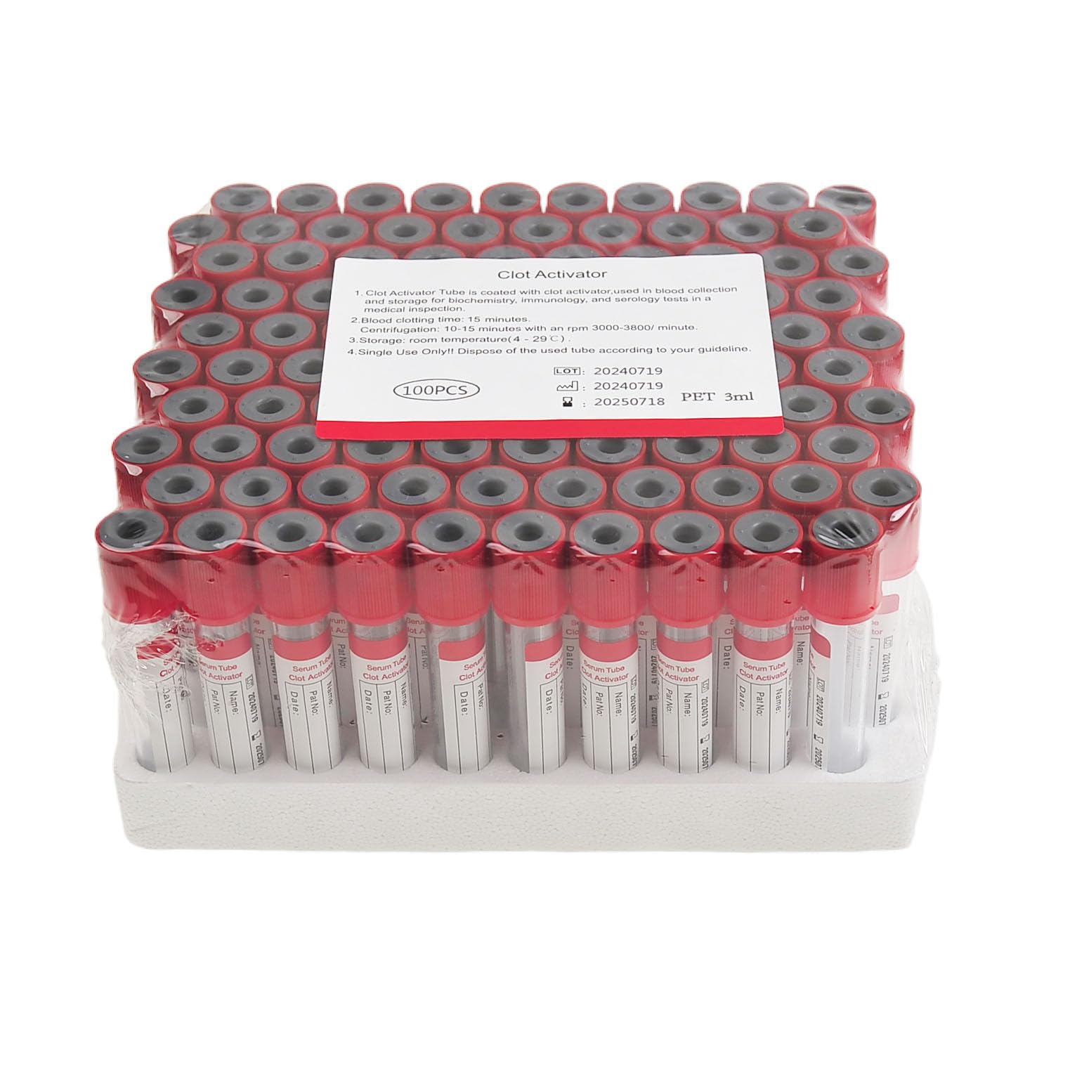 VNisenllc 100pcs Veterinary Lab Blood Collection Tubes Clot Activator Coagulation Blood Collecting Tube Veterinary Supplies, Red 5ml