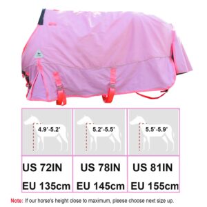 Turnout Blanket for Horses, Waterproof Thickened Horse Sheet with Detachable Neck Cover,1600D Nylon Outer, 400g Heavy Weight Filling (Pink, US 81IN(EU 155cm))