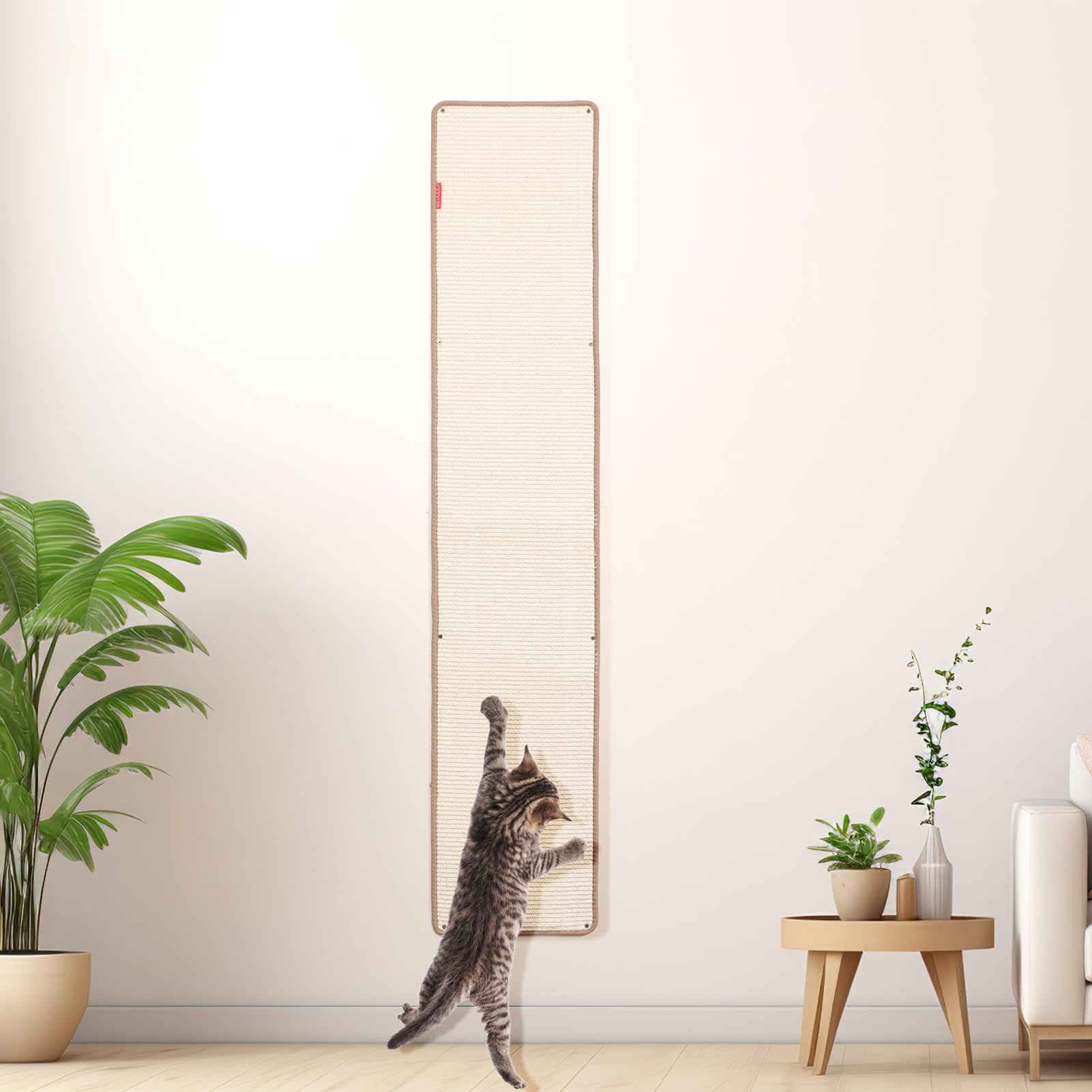 66.93x13.38x0.32 inch Thickened Cat Wall Scratcher Carpet, Cat Climbing Wall, Durable Cat Wall Furniture, Tall Cat Scratching Post, Wall Scratchers for Indoor Cats, Couch Sofa Protector (Beige)