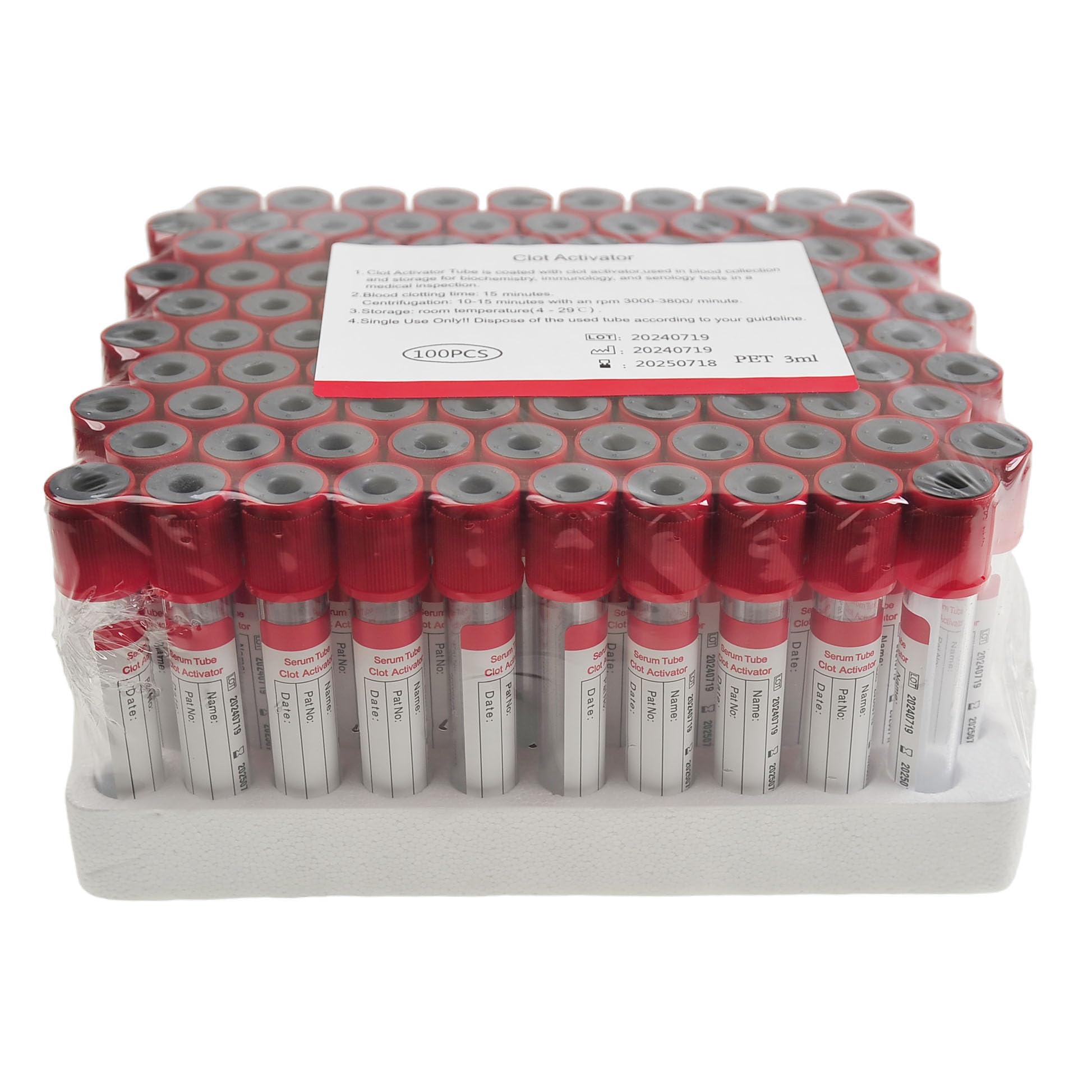 VNisenllc 100pcs Veterinary Lab Blood Collection Tubes Clot Activator Coagulation Blood Collecting Tube Veterinary Supplies, Red 5ml