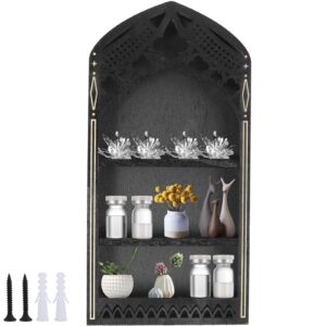 ptmtfyl gothic window crystal shelf display for wall, wooden crystal and rock display shelf, old church window crystal wall shelf, wooden gem stone storage holder trinkets organizer