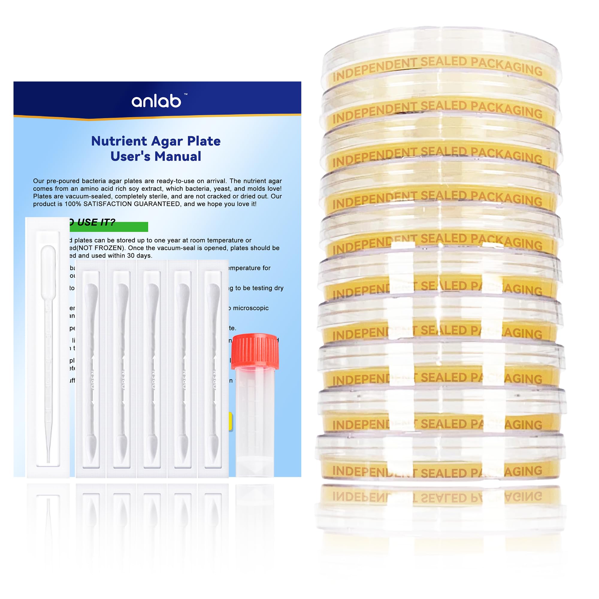 anlab™ Nutrient Agar Petri Dishes Science Project Kit, 10 Pre-Poured Agar Plates and Cotton Swabs for Science Experiments, Bacteria Science Kit - Sealed Separately (Amazon Delivery)