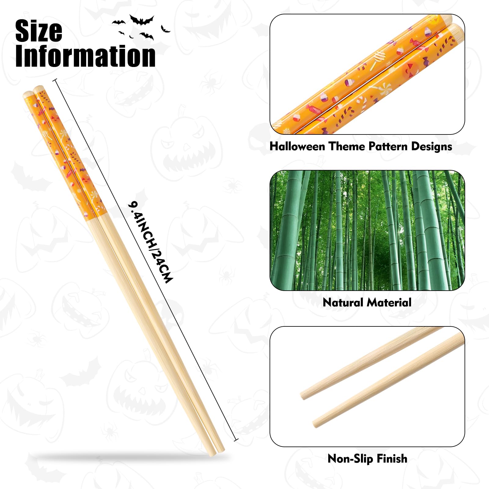 Halloween 50 Pairs 9.4Inch Bamboo Disposable Chopsticks - Sleeved and Separated, Party Gifts