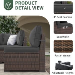 Amopatio 7 Pieces Patio Furniture Set, Outdoor Furniture Sectional Sofa Set with Slanted Back, Patio Couch with Glass Coffee Table for Backyard Dark Grey (1 Waterproof Cover)