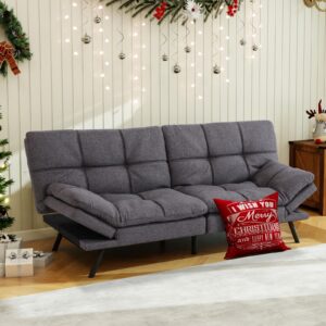 muuegm futon sofa bed couch sofa, memory foam futon sleeper sofa loveseat convertible couch bed for small compact spaces, apartment, dark grey.