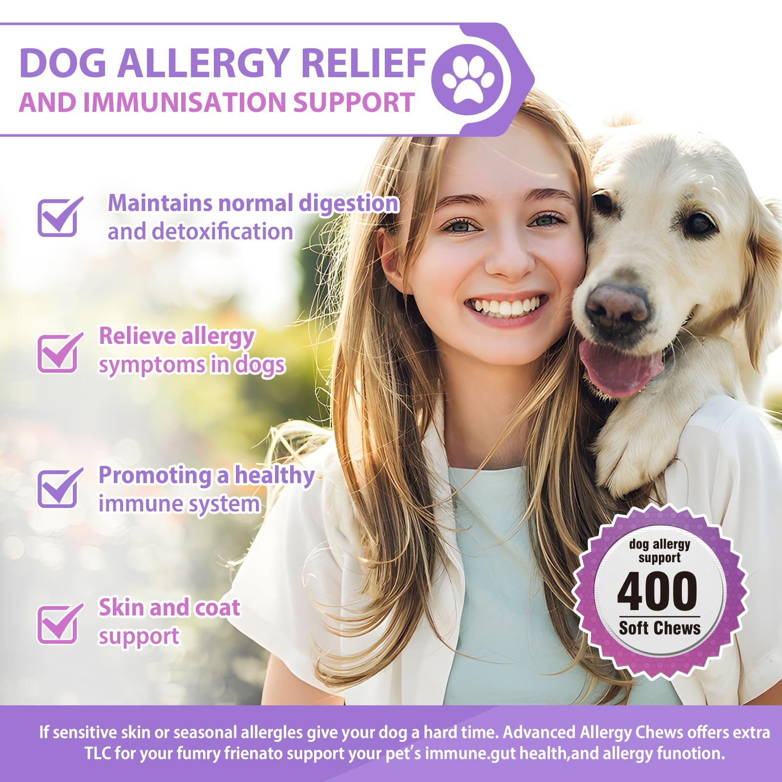 Dog Allergy Chews 100 PCs,Itch and Allergy Chew for Dogs, Relief for Itchy Skin and Seasonal Allergies in Dogs,Vitamin Immune Supplement