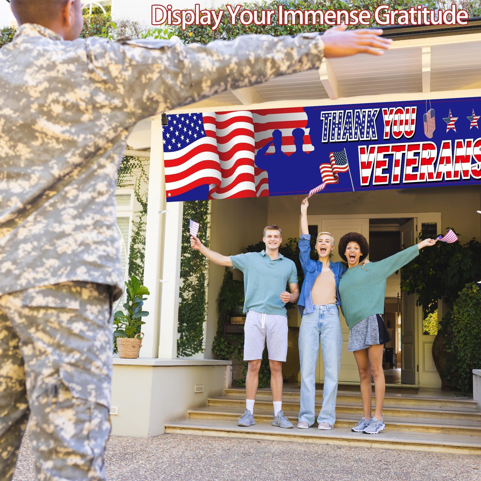 Fovths Thank You Veterans Banner Large 120 x 20 Inches American Patriotic Flag Veterans Day Decoration for Memorial Day Veterans Day Heroes Theme Party Supplies