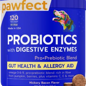 PAWFECTCHEW Vet Approved Probiotics & Digestive Enzymes for Dogs | Gut Health & Digestive Function Support | Pumpkin & Omega | Diarrhea, Seasonal Allergies & Itching | Prebiotic Supplement Chew