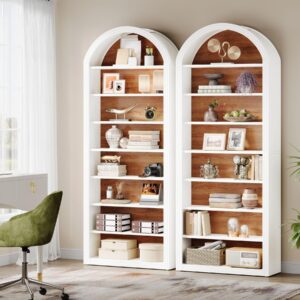 Tribesigns 78.7" Tall Arched Bookshelf, Modern White Arched Bookcase with Storage Shelves, 8-Tier Floor Standing Wood Open Display Shelving Unit for Living Room, Bedroom, Home Office (1)