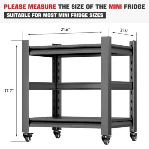 Phonando Mini Fridge Stand with Storage,Heavy Duty Mobile Mini Fridge Shelf with 4 Lockable Wheels,220lbs Mini Fridge Table for Dorm,Small Refrigerator Stand Storage Cart,Black