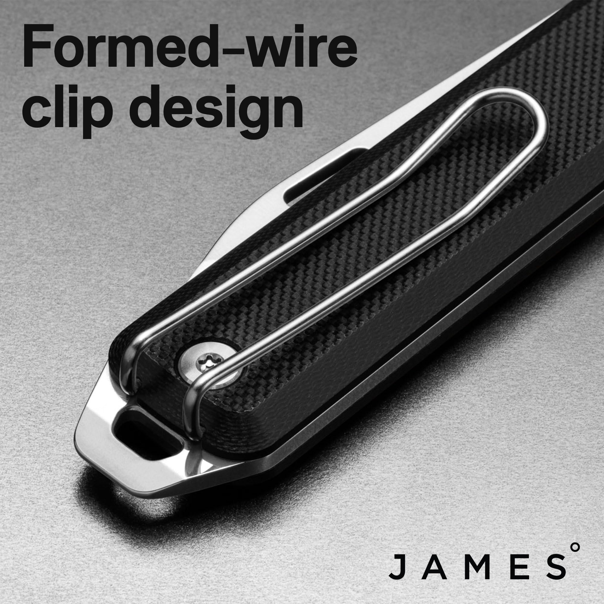 JAMES° The Ellis Slim Folding Pocket Knife Razor Thin EDC, 2.6" Stainless Steel Blade, Slip-Joint Design, All-things Scraper and Screw Driver, Black Grip